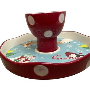 Red white polka dots cake stand and chip dip tray Christmas Valentine Day
